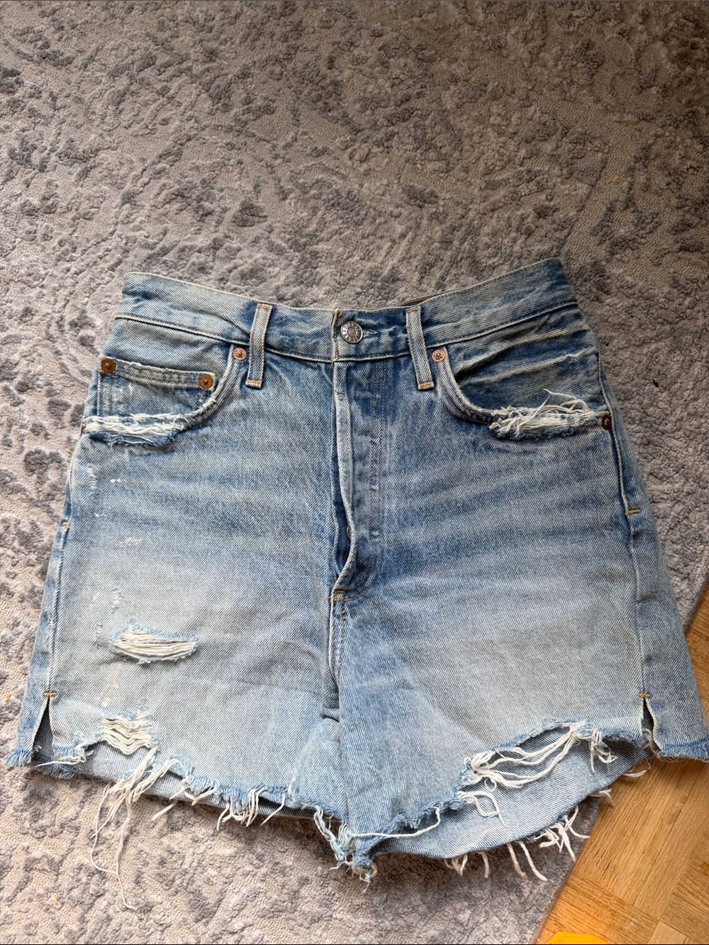 Agolde Parker Cutoff Light Blue Distressed High-Rise Denim Shorts- Sz 26